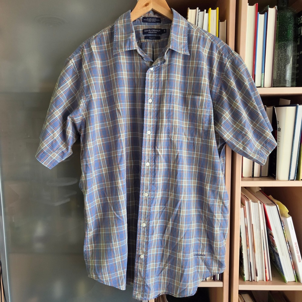 Daniel Cremieux Collection Men Large Classic Fit Plaid Short Sleeve Cotton Shirt